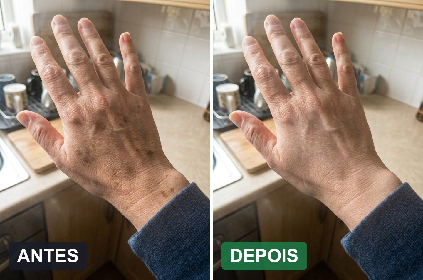 Antes e depois 2: a pele com manchas e a pele depois de usar a Derma Pro
