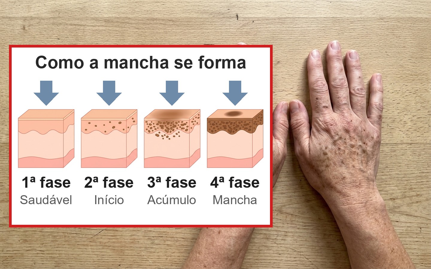 Como a mancha se forma: do pigmento a acumular-se nas camadas da pele até à mancha visível, em quatro fases
